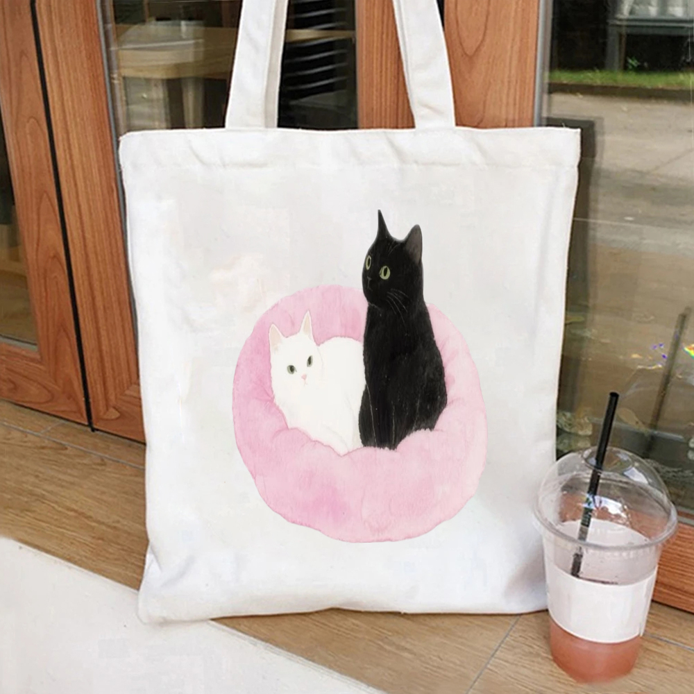 Tote Bag Canvas Print - Torba płócienna z nadrukiem czarnego kota