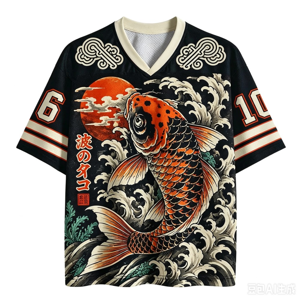 Street Fashion In Japanese - Japońskie ryby koi, fale, sportowy, szybkoschnący,