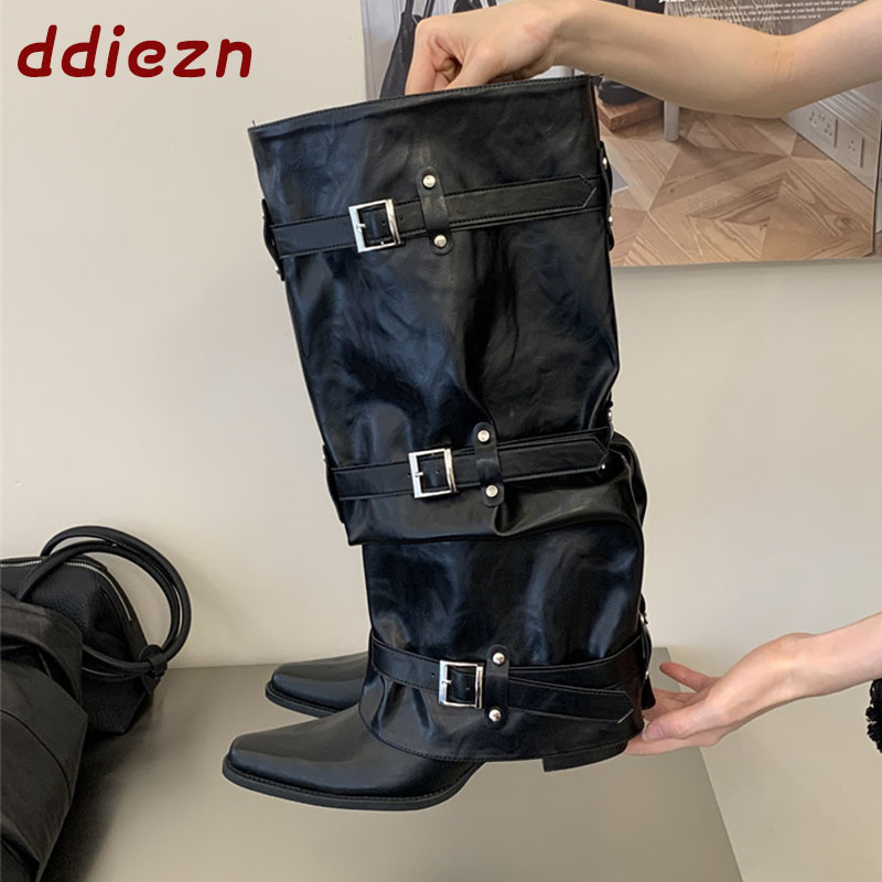 Street Fashion Lady - Czarne Nowe Jesienno-Zimowe Damskie Kozaki za