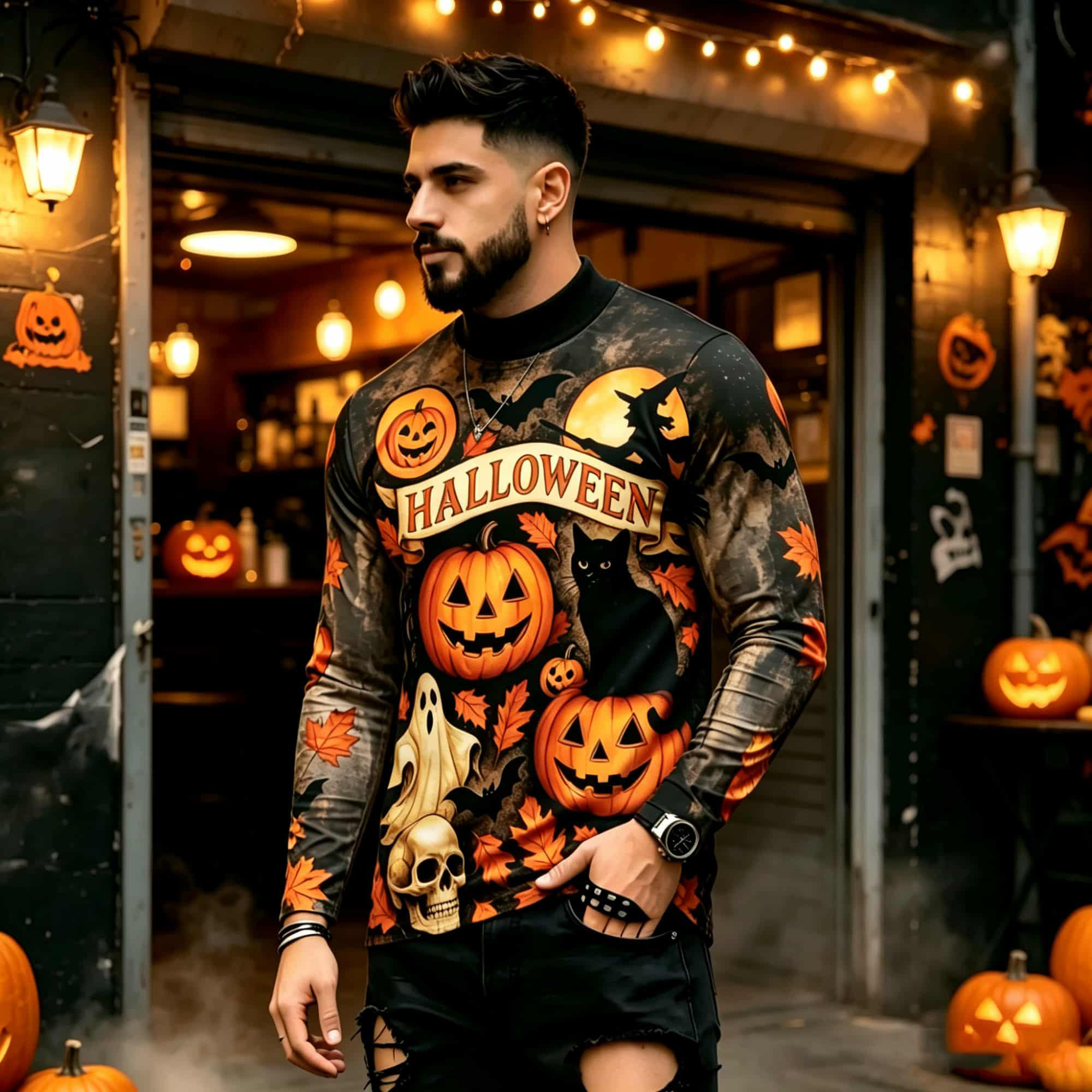 Street Fashion Men - Casualowa moda uliczna, koszulka z długim