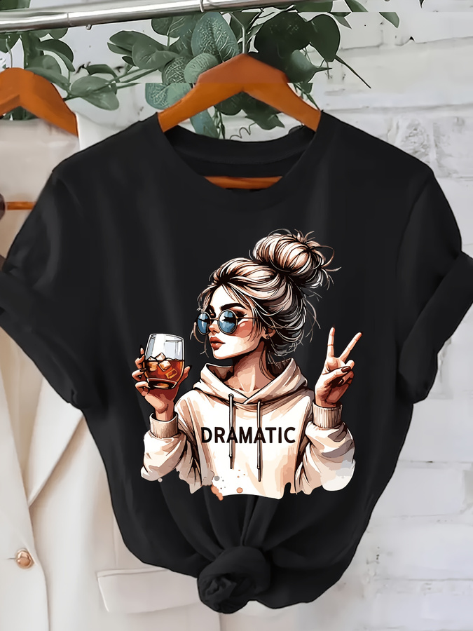Italy Fashion Street - Dramatyczna koszulka damska z nadrukiem, okrągły
