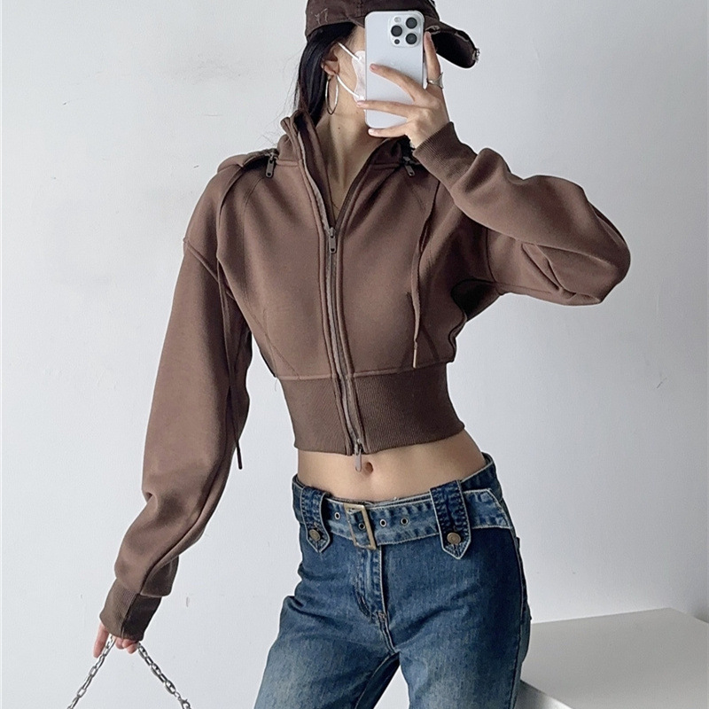 Damskie krótkie bluzy z kaptur – Street Fashion Zip Up Hoodie recenzja i cena