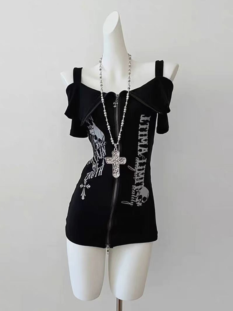 Gothic Black Y2K Subculture Sk – Street Fashion Zip Up Hoodie recenzja i cena